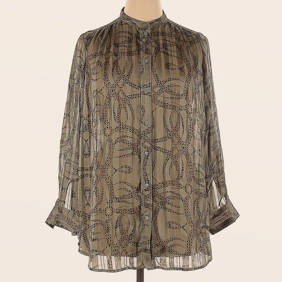 Richard Allan X H&M Designer Collab Patterned Airy Tunic/Shirt Olive Grn Sz 14 - Picture 5 of 6